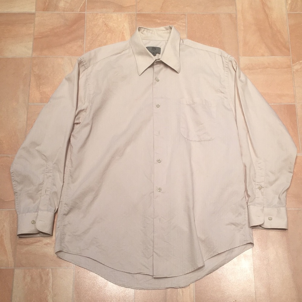 Jhane Barnes Men's Basic Cream Casual Long Sleeve Button Down Shirt